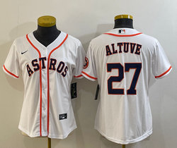 Women's Nike Houston Astros #27 Jose Altuve White With patch Authentic Stitched MLB Jersey