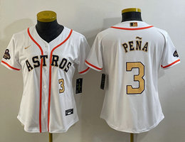 Women's Nike Houston Astros #3 Jeremy Pena White #3 in front Champions Authentic Stitched MLB Jersey