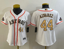 Women's Nike Houston Astros #44 Yordan Alvarez White #44 in front Champions Authentic Stitched MLB Jersey