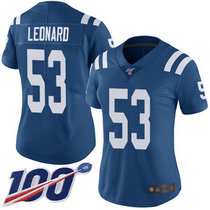 Women's Nike Indianapolis Colts #53 Darius Leonard With NFL 100th Season Patch Royal Blue Vapor Untouchable Authentic Stitched NFL Jersey