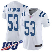 Women's Nike Indianapolis Colts #53 Darius Leonard With NFL 100th Season Patch White Vapor Untouchable Authentic Stitched NFL Jersey