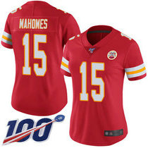 Women's Nike Kansas City Chiefs #15 Patrick Mahomes II With 100th Season Patch Red Vapor Untouchable Authentic stitched NFL jersey