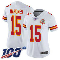 Women's Nike Kansas City Chiefs #15 Patrick Mahomes II With 100th Season Patch White Vapor Untouchable Authentic stitched NFL jersey