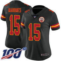 Women's Nike Kansas City Chiefs #15 Patrick Mahomes With 100th Season Patch Black Vapor Untouchable Authentic stitched NFL jersey