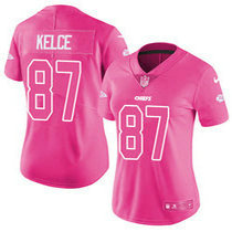 Women's Nike Kansas City Chiefs #87 Travis Kelce Limited Pink Rush Fashion Authentic Stitched NFL Jersey