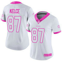 Women's Nike Kansas City Chiefs #87 Travis Kelce Limited White Pink Rush Fashion NFL Jersey