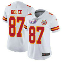 Women's Nike Kansas City Chiefs #87 Travis Kelce White Vapor Untouchable With 2024 Super Bowl (LVIII ) patch Jersey