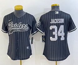 Women's Nike Las Vegas Raiders #34 Bo Jackson Black Joint Stripe Authentic Stitched baseball jersey