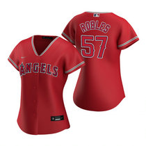 Women's Nike Los Angeles Angels of Anaheim #57 Hansel Robles Red Game Authentic stitched MLB jersey