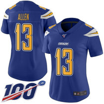 Women's Nike Los Angeles Chargers #13 Keenan Allen With NFL 100th Season Patch Electric blue Rush Authentic stitched NFL jersey