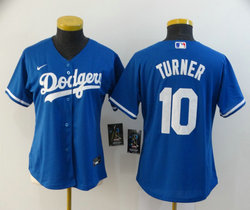 Women's Nike Los Angeles Dodgers #10 Justin Turner Blue Game Authentic Stitched MLB Jersey