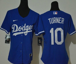 Women's Nike Los Angeles Dodgers #10 Justin Turner Blue Game Authentic Stitched MLB Jersey