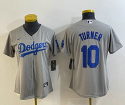 Women's Nike Los Angeles Dodgers #10 Justin Turner Gray Authentic Stitched MLB Jersey