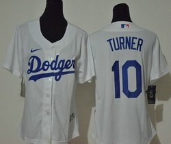 Women's Nike Los Angeles Dodgers #10 Justin Turner White Game Authentic Stitched MLB Jersey