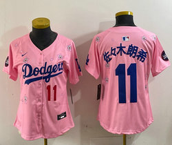Women's Nike Los Angeles Dodgers #11 佐々木朗希 Pink 2025 Tokyo Series Stitched MLB Jersey