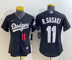 Women's Nike Los Angeles Dodgers #11 Roki Sasaki Black Baseball Jersey