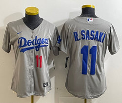 Women's Nike Los Angeles Dodgers #11 Roki Sasaki Grey Jersey