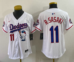 Women's Nike Los Angeles Dodgers #11 Roki Sasaki White Hello Kitty Night Jersey