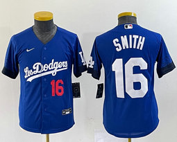 Women's Nike Los Angeles Dodgers #16 Will Smith Blue City red 16 in front Authentic Stitched MLB Jersey