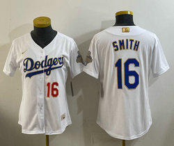 Women's Nike Los Angeles Dodgers #16 Will Smith White Golden Champion Stitched MLB Jersey