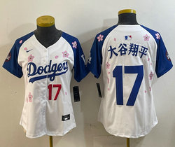 Women's Nike Los Angeles Dodgers #17 大谷翔平 White Blue arm 2025 Tokyo Series Jersey