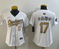 Women's Nike Los Angeles Dodgers #17 大谷翔平 White Gold Name Champions Jersey