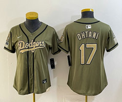 Women's Nike Los Angeles Dodgers #17 Shohei Ohtani 250 and Champion patch Army Green MLB Jersey