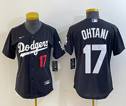 Women's Nike Los Angeles Dodgers #17 Shohei Ohtani Black #17 in front Authentic Stitched MLB Jersey