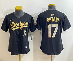 Women's Nike Los Angeles Dodgers #17 Shohei Ohtani Black Gold Name Stitched MLB Jersey