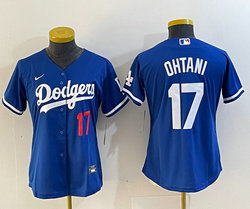 Women's Nike Los Angeles Dodgers #17 Shohei Ohtani Blue #17 in front Authentic Stitched MLB Jersey