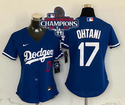 Women's Nike Los Angeles Dodgers #17 Shohei Ohtani Blue 2024 World Series Champions Stitched Baseball Jersey
