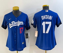 Women's Nike Los Angeles Dodgers #17 Shohei Ohtani Blue City #17 in front Authentic Stitched MLB Jersey