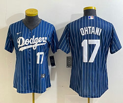 Women's Nike Los Angeles Dodgers #17 Shohei Ohtani Blue White stripe Authentic Stitched MLB jerseys