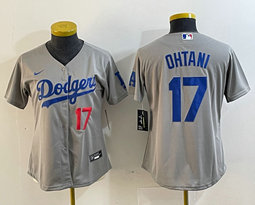 Women's Nike Los Angeles Dodgers #17 Shohei Ohtani Gray #17 front Authentic Stitched MLB Jersey