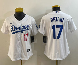 Women's Nike Los Angeles Dodgers #17 Shohei Ohtani White #17 in front Authentic Stitched MLB Jersey