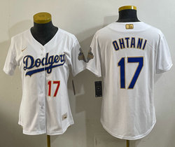 Women's Nike Los Angeles Dodgers #17 Shohei Ohtani White Golden Champion Stitched MLB Jersey