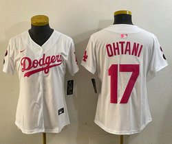 Women's Nike Los Angeles Dodgers #17 Shohei Ohtani White Joint Red number Stitched MLB Jersey