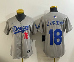 Women's Nike Los Angeles Dodgers #18 山本由伸 Gray 18 front Stitched Baseball Jersey