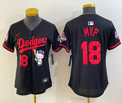 Women's Nike Los Angeles Dodgers #18 MVP Black Hello Kitty Night Jersey