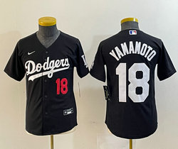 Women's Nike Los Angeles Dodgers #18 Yoshinobu Yamamoto Black with red 18 Stitched Baseball Jersey