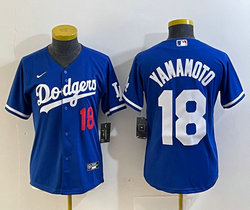 Women's Nike Los Angeles Dodgers #18 Yoshinobu Yamamoto Blue #18 on front Stitched Baseball Jersey