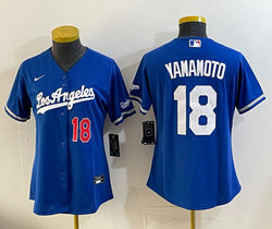 Women's Nike Los Angeles Dodgers #18 Yoshinobu Yamamoto Blue Stadium Los Angeles Front jersey