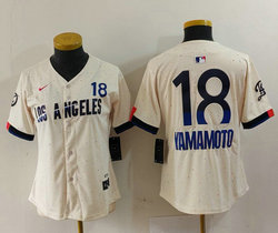 Women's Nike Los Angeles Dodgers #18 Yoshinobu Yamamoto Cream 2024 City 50 Front The number is above the name Jersey
