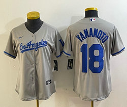 Women's Nike Los Angeles Dodgers #18 Yoshinobu Yamamoto Gray Stitched Baseball Jersey