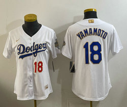 Women's Nike Los Angeles Dodgers #18 Yoshinobu Yamamoto White Golden Champion Stitched MLB Jersey
