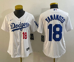 Women's Nike Los Angeles Dodgers #18 Yoshinobu Yamamoto White With 18 Stitched Baseball Jersey