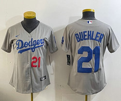 Women's Nike Los Angeles Dodgers #21 Walker Buehler Gray Authentic Stitched MLB Jersey