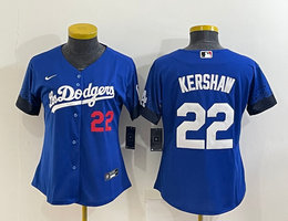 Women's Nike Los Angeles Dodgers #22 Clayton Kershaw 22 in front Blue 2021 City Authentic Stitched MLB Jersey
