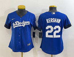 Women's Nike Los Angeles Dodgers #22 Clayton Kershaw Blue 2021 City Authentic Stitched MLB Jersey