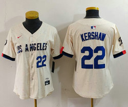 Women's Nike Los Angeles Dodgers #22 Clayton Kershaw Cream #22 Front 2024 City MLB Jersey